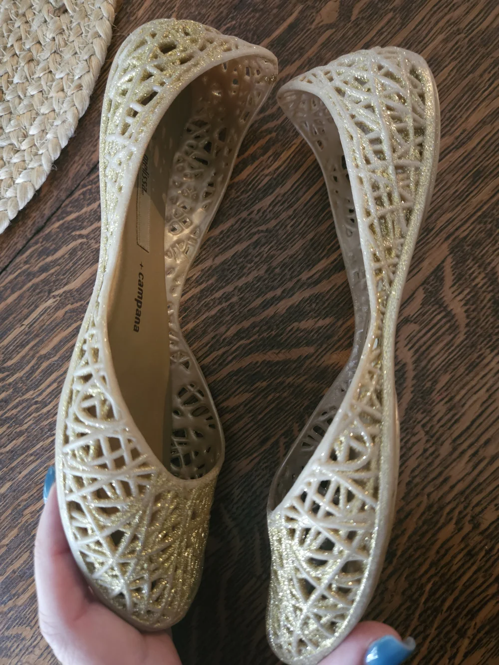 Melissa + Campana Gold Glitter Jelly Flats | Women's US 5 | EUC